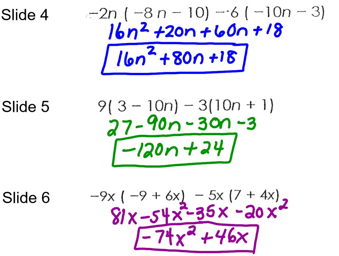 Alg. I - 2.5 Practice: The Distributive Property • Teacher Guide