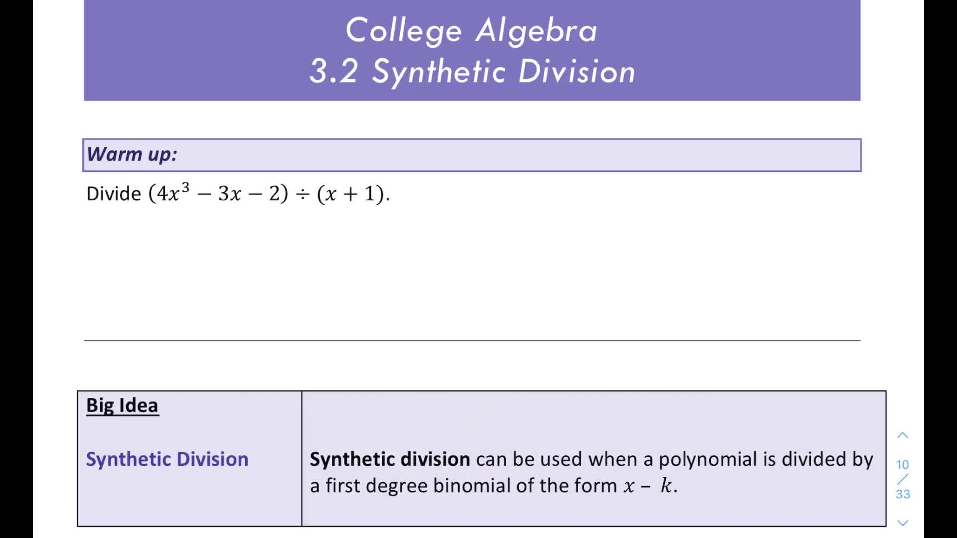 Precalc. Alg. - 3.2 Synthetic Division • Activity Builder By Desmos