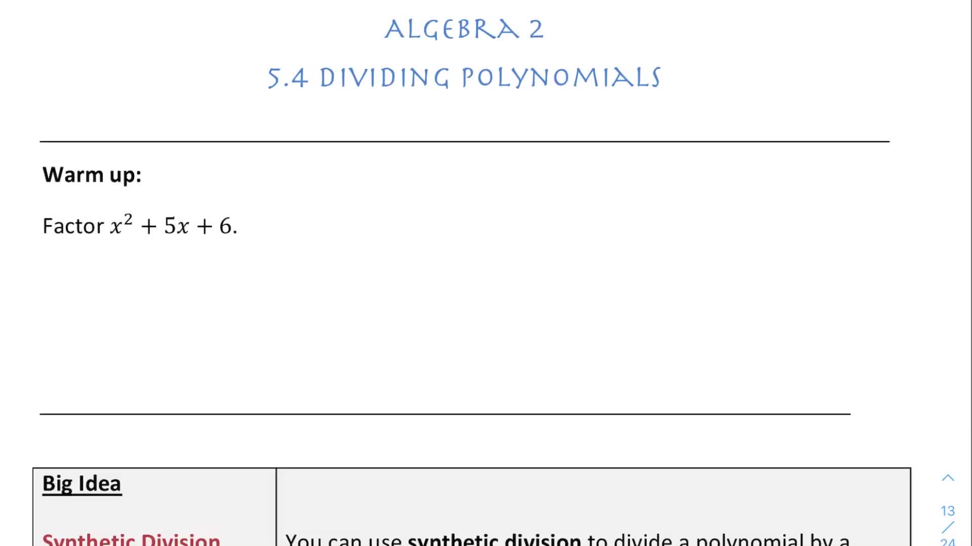 Alg. 2 - 5.4 Dividing Polyn. & Factor Theorem • Activity Builder By Desmos